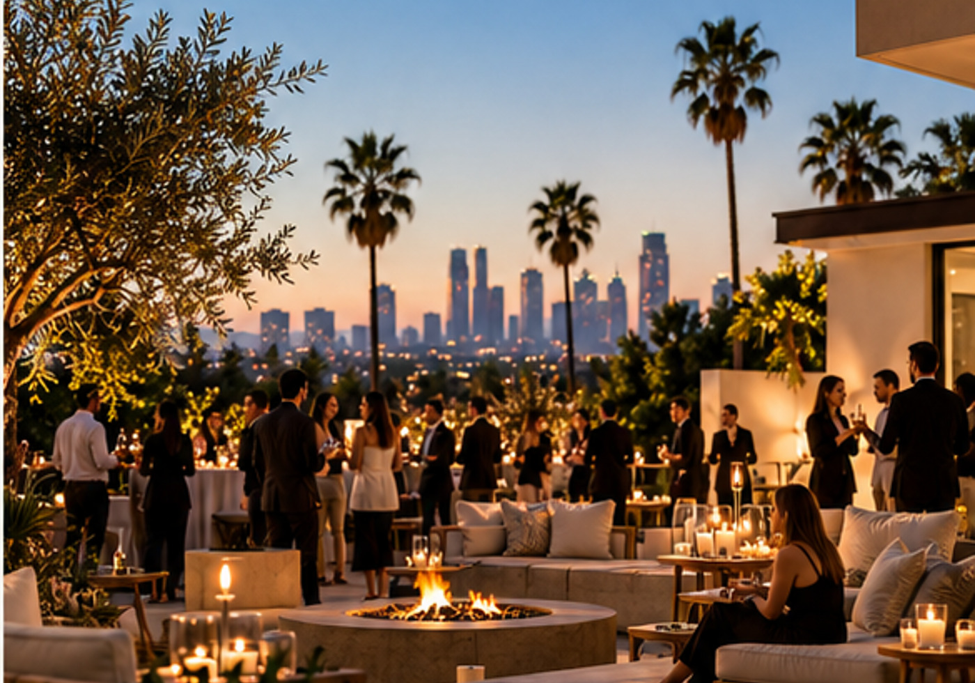 A polished Los Angeles event gathering at golden hour