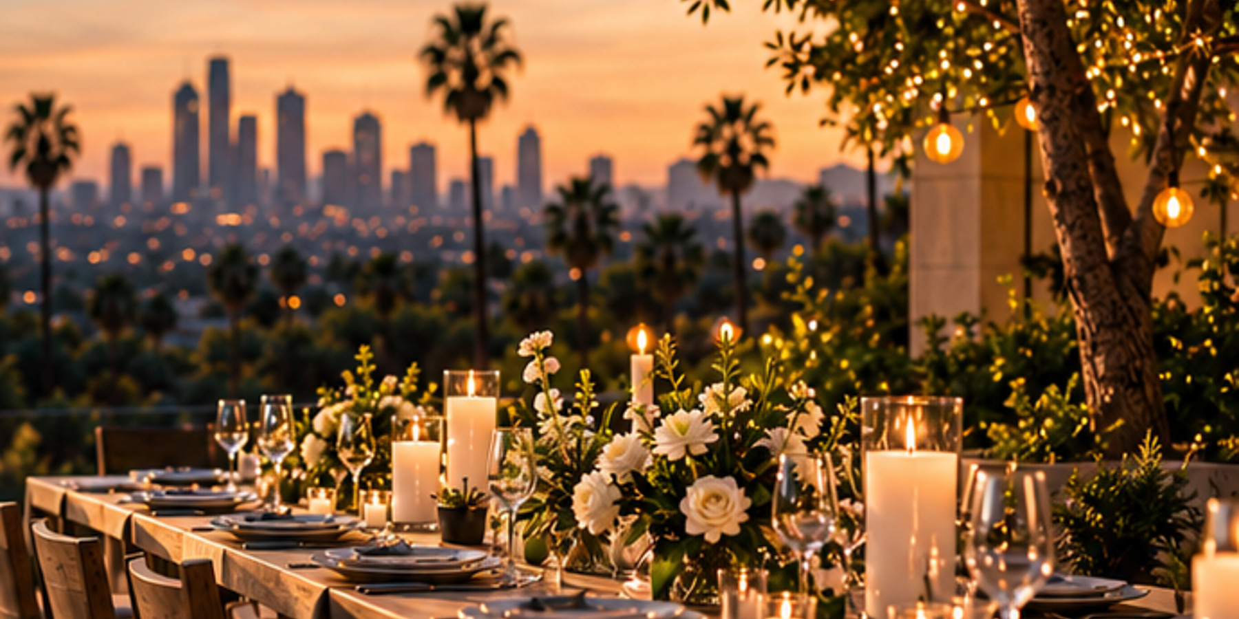 A candlelit Los Angeles dinner party overlooking the city